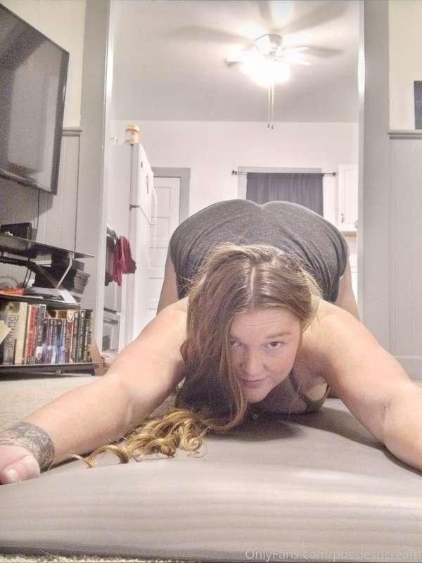 Extended puppy pose: front, side, and back view 😈
