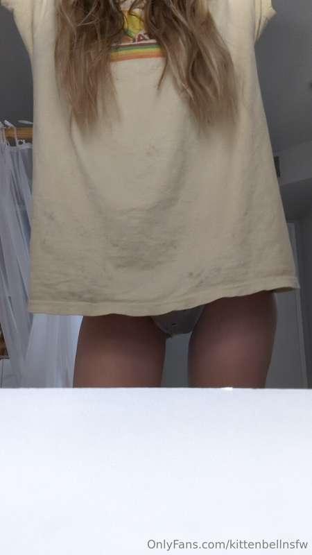 Big shirt, lemon panties! 🍋 Should I pull them down?