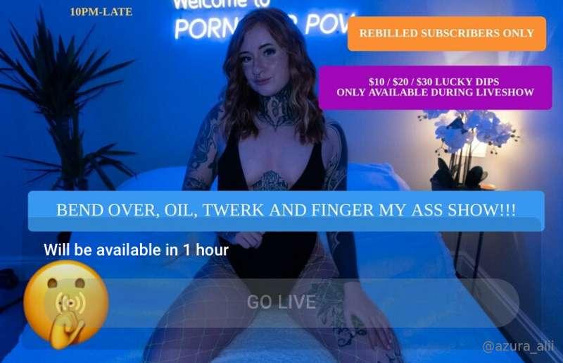 BEND OVER OIL, TWERK AND FINGER MY ASS SHOW

(rescheduled sh..