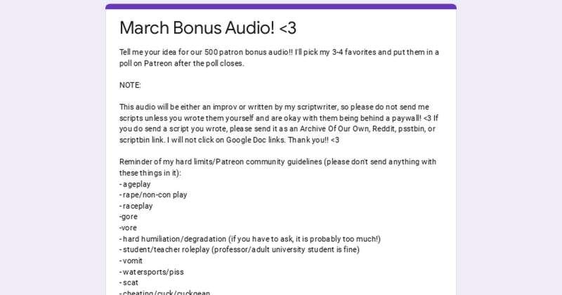 Reminder: I'm still looking for your ideas for March's bonus audio! 💙
