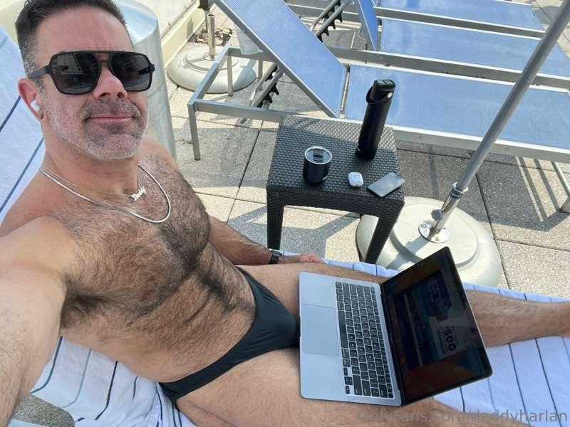 Dad enjoyed the day working by the pool in DC on Thursday.