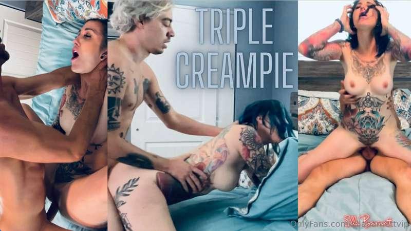 TRIPLE CREAMPIE. These 3 guys each took their turn cumming i..