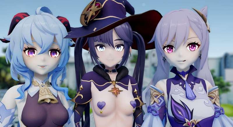 2K & FullHD【MMD R-18】 Stellar Vibrato - Mona, Keqing, Ganyu Genshin Impact