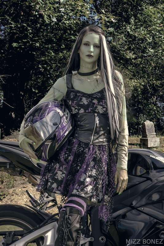 Bride of Frankenstein cosplaying moto version complete with ..