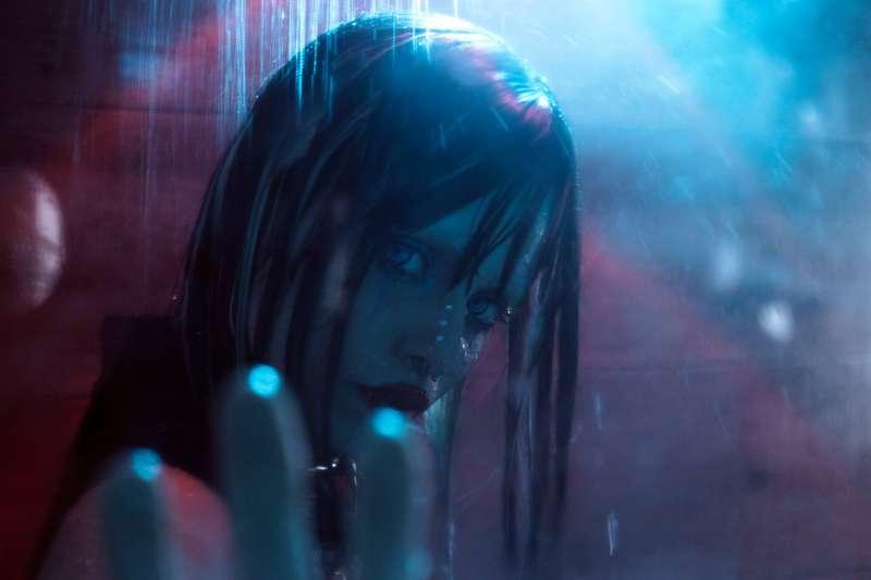 🚿 "In the dimly lit room, the blue android stood out like a ..
