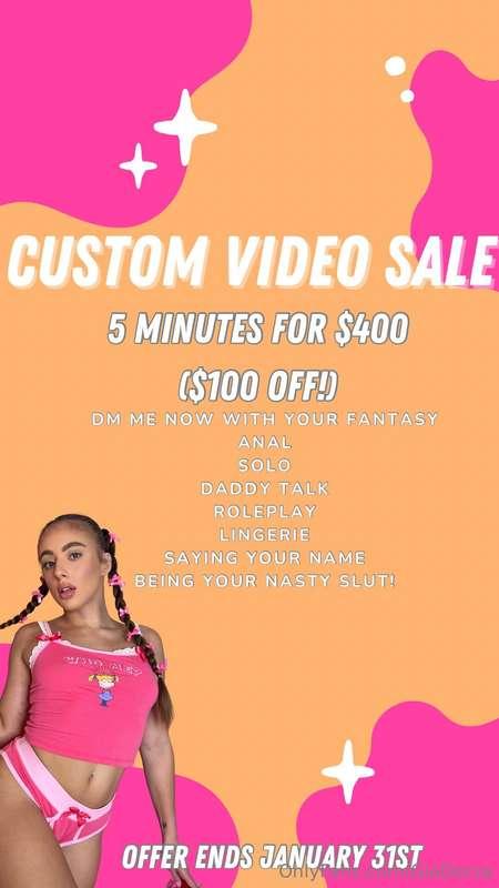 ## 𝗖𝗨𝗦𝗧𝗢𝗠 𝗩𝗜𝗗𝗘𝗢 𝗦𝗔𝗟𝗘 🩷
Hi daddy! For the rest of January I’m..