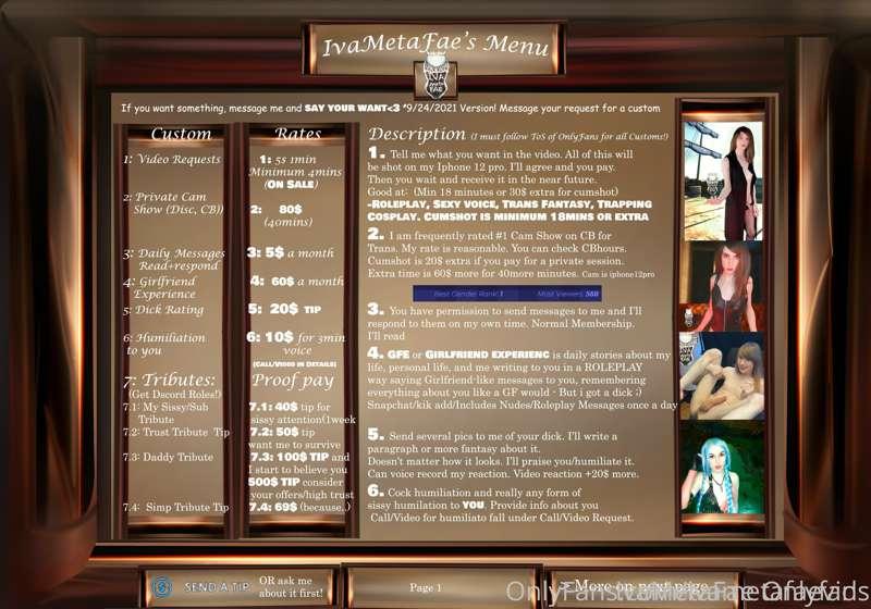 My Menu is in the pic but also here. Current Prices: 
1hr 80..