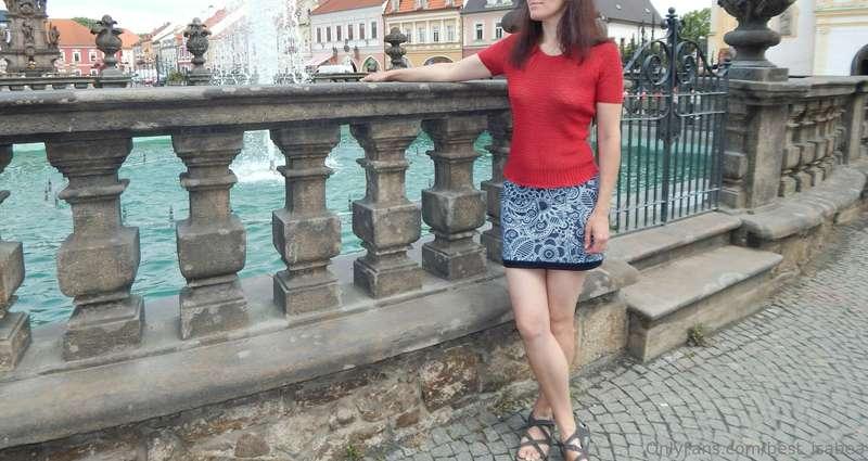Walking around the square - braless in see thru top