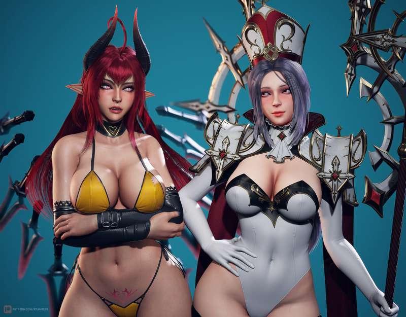 Patreon Free Reward - High Priestess & Daemon Girl Pin-up!