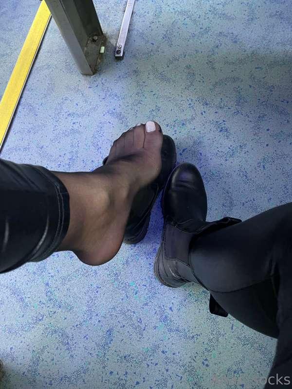 Leather look leggings and black nylons… who likes this combo..