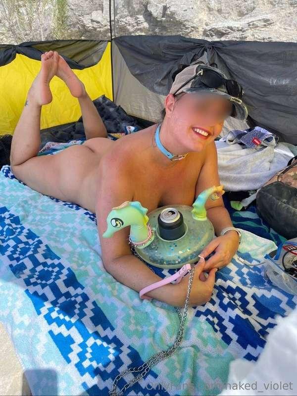 You see me at the nude beach, alone in my tent relaxing, and..