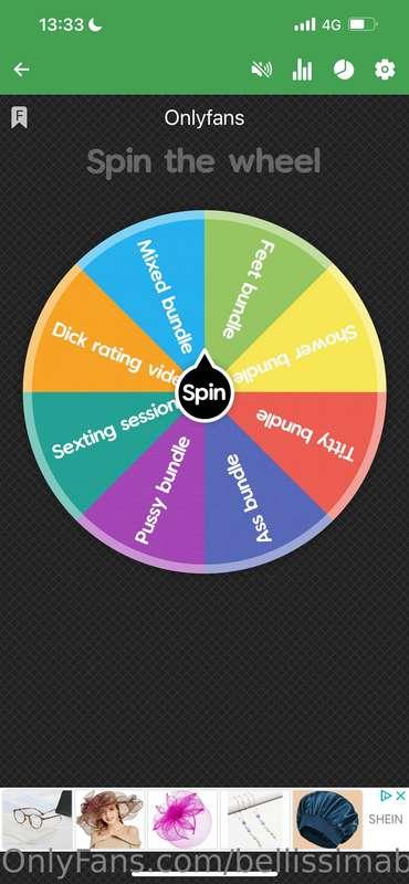 SPIN MY WHEEL🍭
1 spin- $10
2 spins- $20
3 spins- $25
*TIP UN..