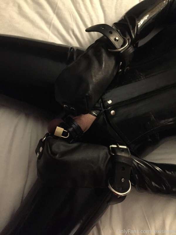 No touching.. locked in chastity and mitts while I tease and..
