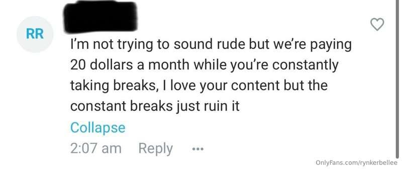 Comments like these suck. every time I’ve taken a day or two..