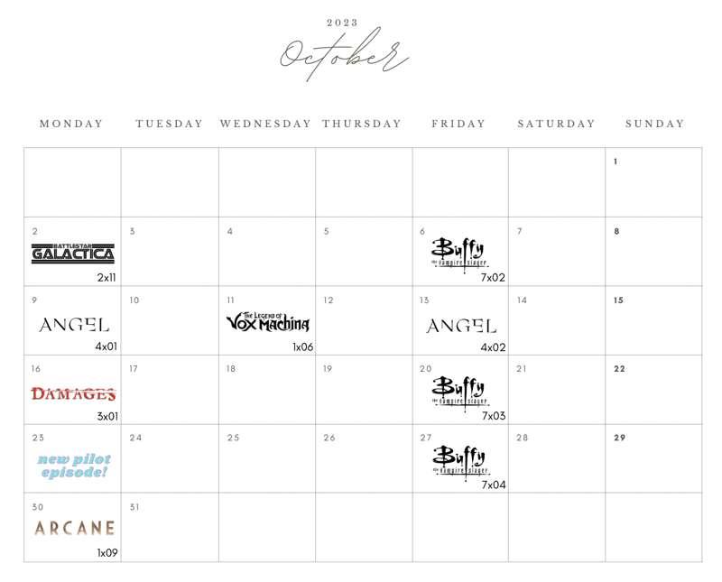 october schedule! <3