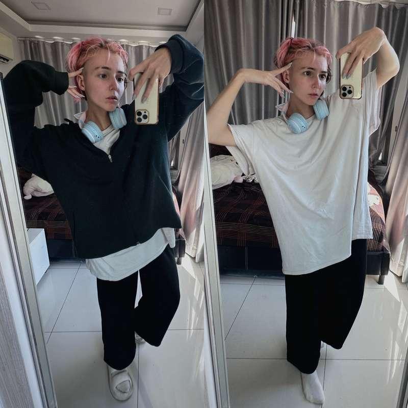 on-off in tomboy outfit

#fyp #tomboy #androgynous #enby #nonbinary #geek #onoff #outfit #alt #dyedhair