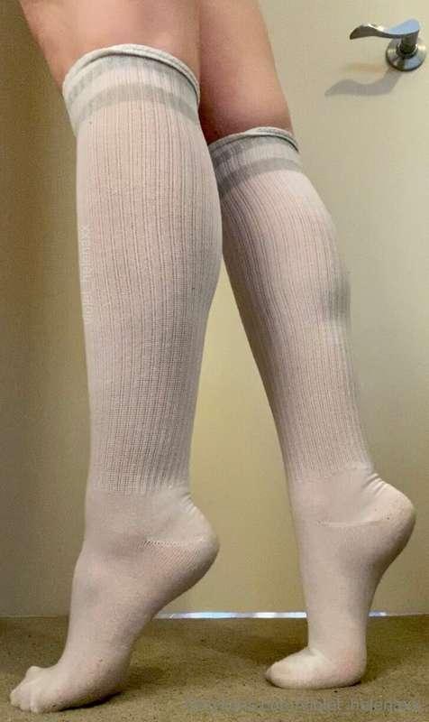 soft socks, bare thighs, and not much else 