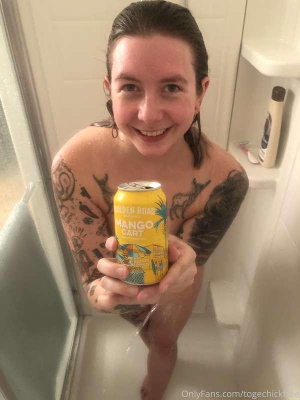 Tip to see happy, tipsy, laughing, naked shower beer pics 😍