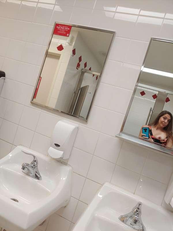 Out on the town bathroom selfie tit flash & I got spanked ou..