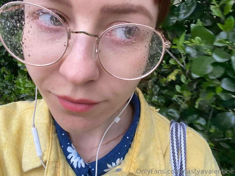 On a walk and this unforecasted rain cummed on my glasses… w..