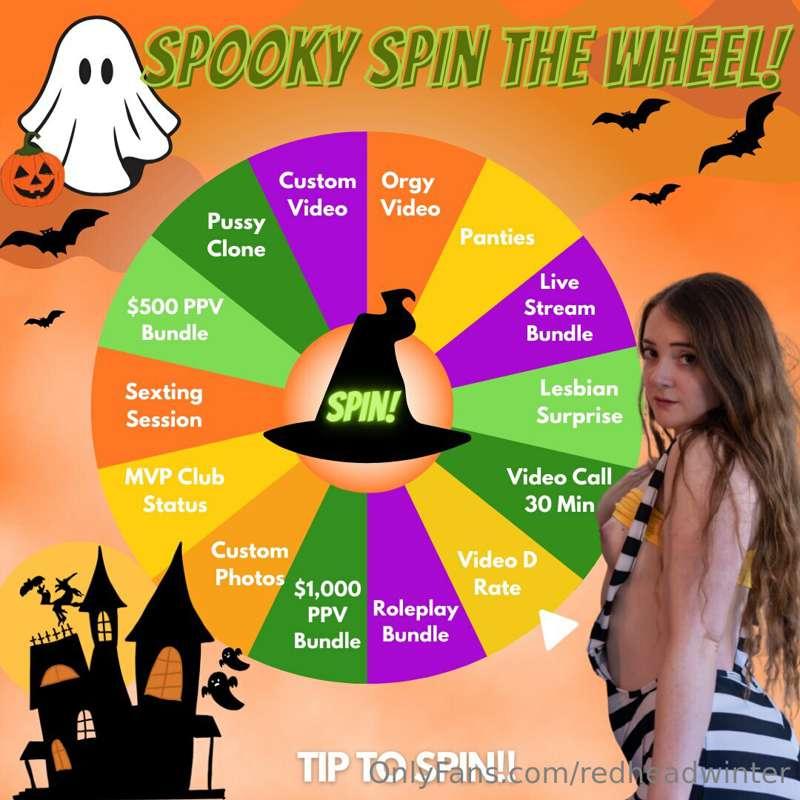 👻👻**SPOOKY OCTOBER** 👻👻 Spin the Wheel  
Tip and WIN!!  

$1..