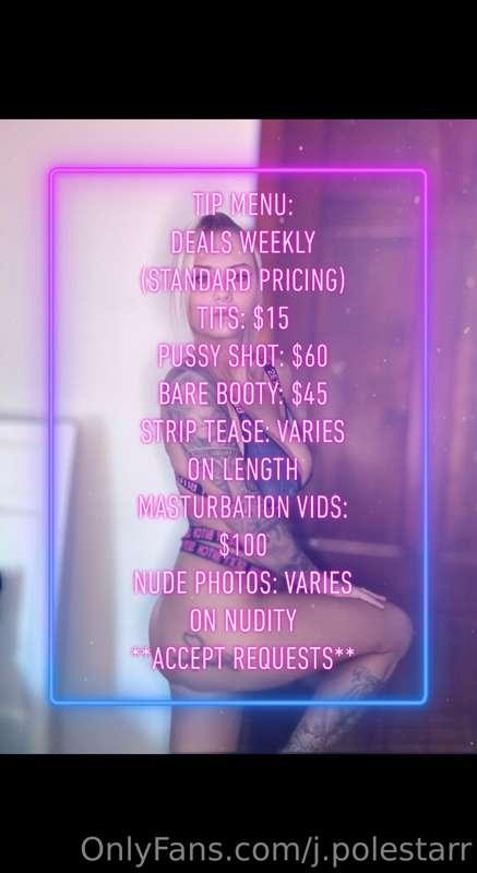 Official tip menu! Send me those requests gents 😘