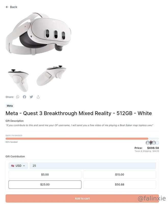 There's only $50 to go on the VR headset 😭😭😭 thank you all s..