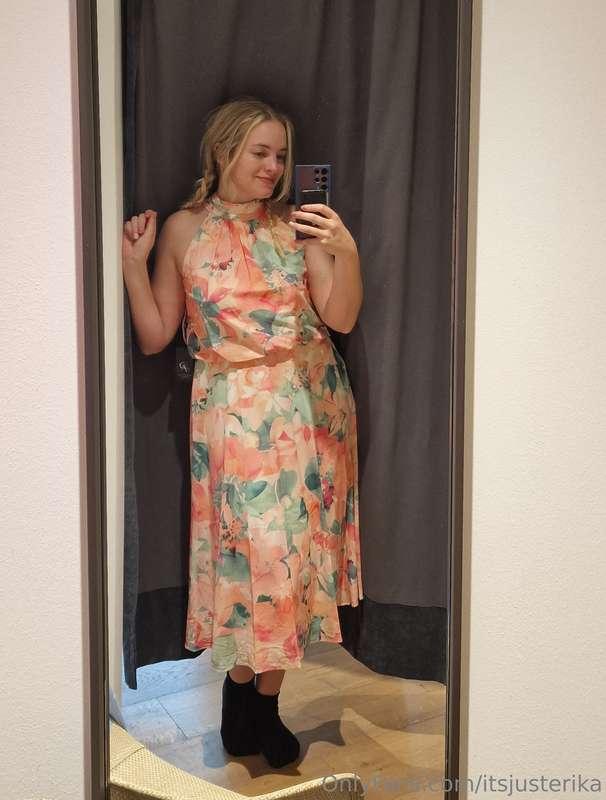 I'm clothes shopping and I tried on a few dresses! Not sure ..