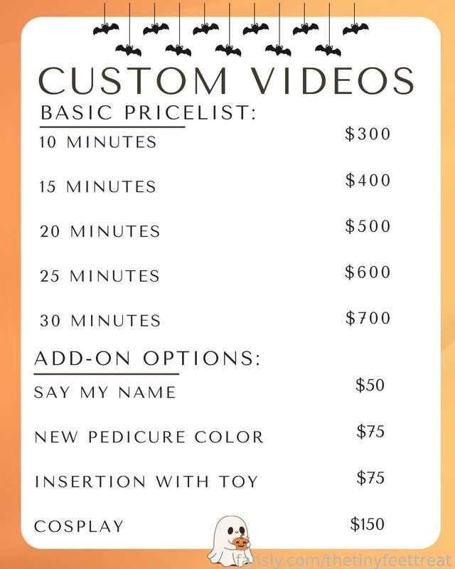 October custom video orders are now open!
DM me to get started on your order!
I only have 5 spaces available! 
🦇
Videos delivered by 10/31!
🎃
Details MUST be agreed upon prior to payment!

#custom