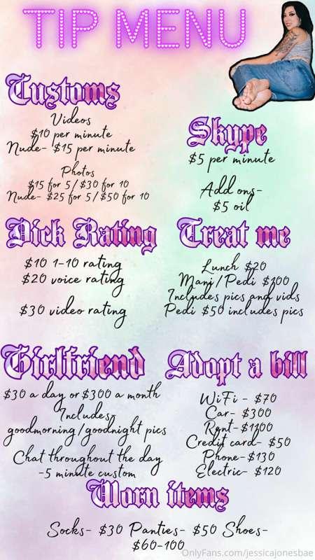 Updated tip menu 💕