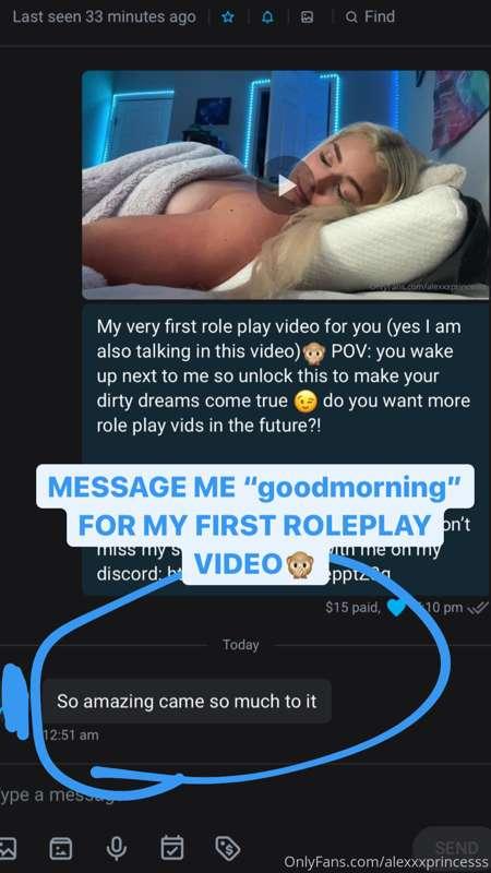 Don’t miss out, message me “goodmorning” for my first rolepl..