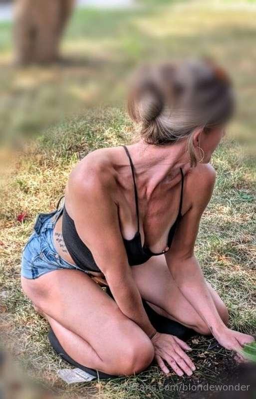 I may have to rethink my gardening attire, Hubby and the nei..