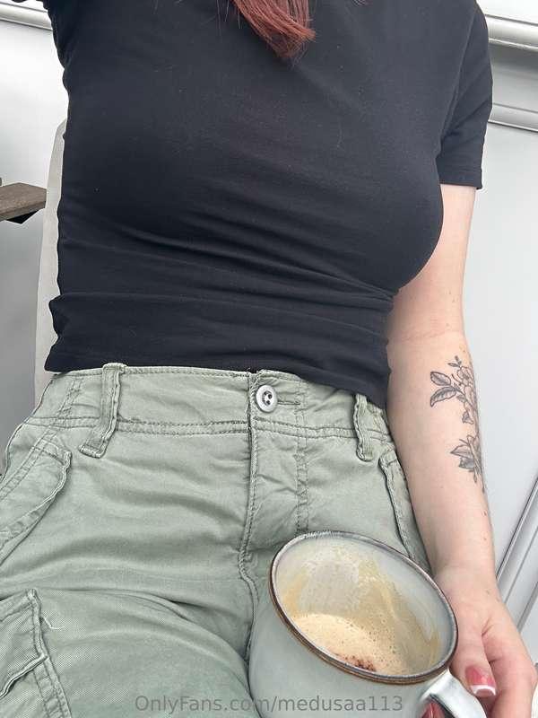 Enjoying a coffee on my balcony 🖤 so nice to get some fresh ..