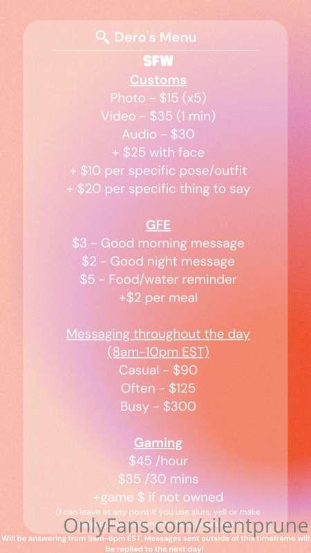 ❤️ Hello gorgeous fans ❤️ Here's my updated menu! For those ..