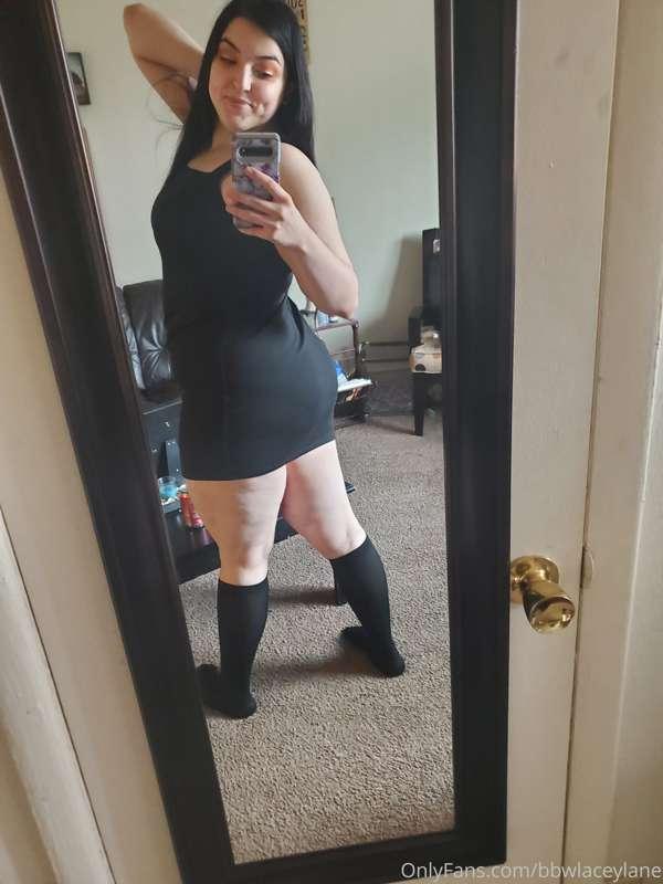 Knee high socks & my sexy booty in & out of a little black d..