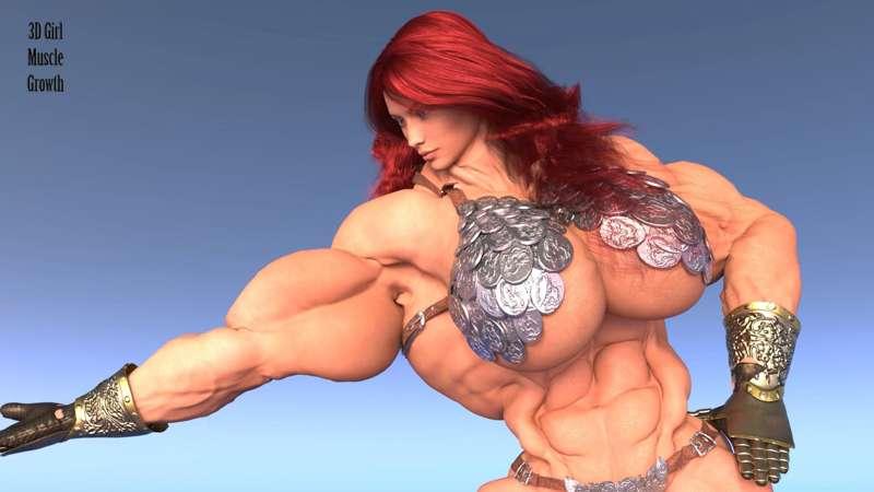 Red Sonja flexing her biceps