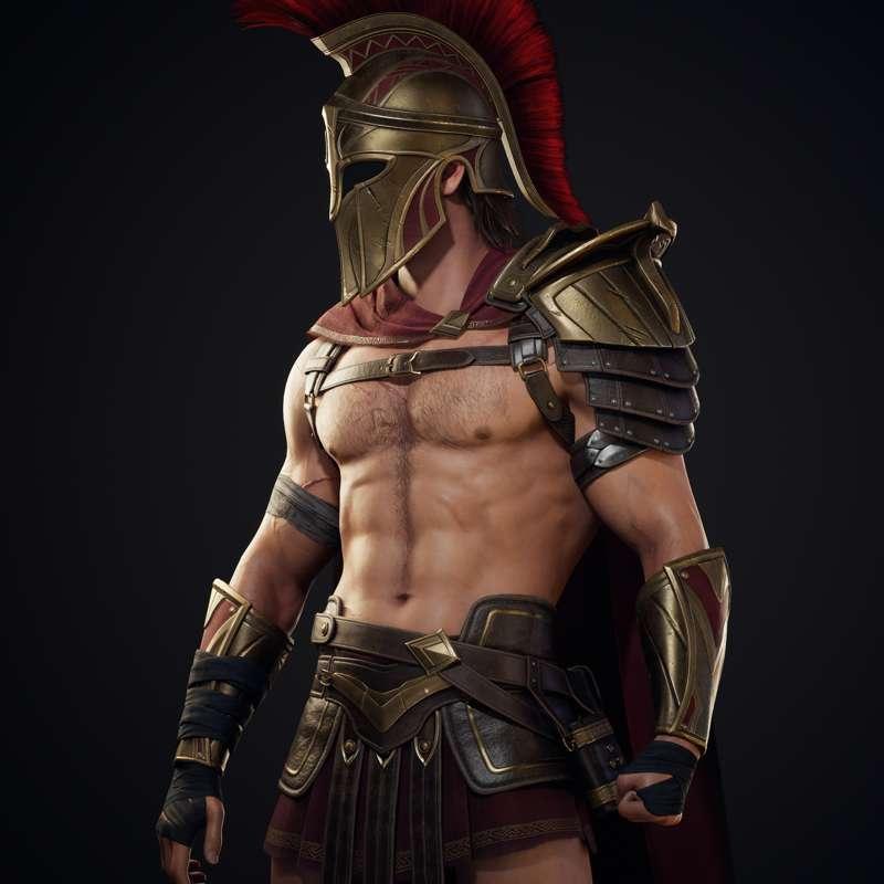 Spartan Hoplite WIPs -"Armor" textures and rigging complete!