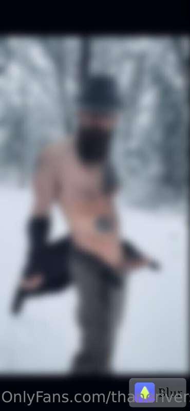 Beautiful snowing weather, a sexy outfit and oh my nice big ..
