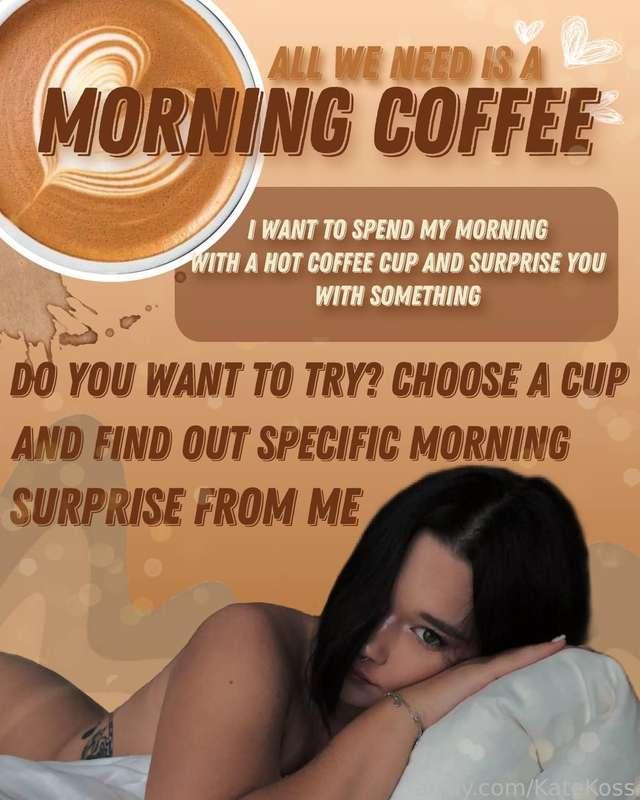 Imagine that you're on a date with me💌
Treat me to a cup of coffee, and in return I'll show you what prize is hidden under the cup you've chosen✨

Choose one or more numbered cups of coffee and be ready to find out what awaits you at a certain number✨

9$   - 1 cup of coffee☕
25$ - 3 cup of coffee☕
40$ - 5 cup of coffee☕
65$ - 9 cup of coffee☕

 #game #free #prize #nude 