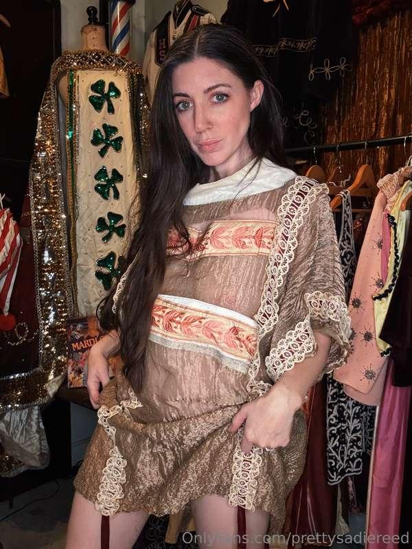 An easy-access, sheer, vintage, hand made Mardi Gras costume..