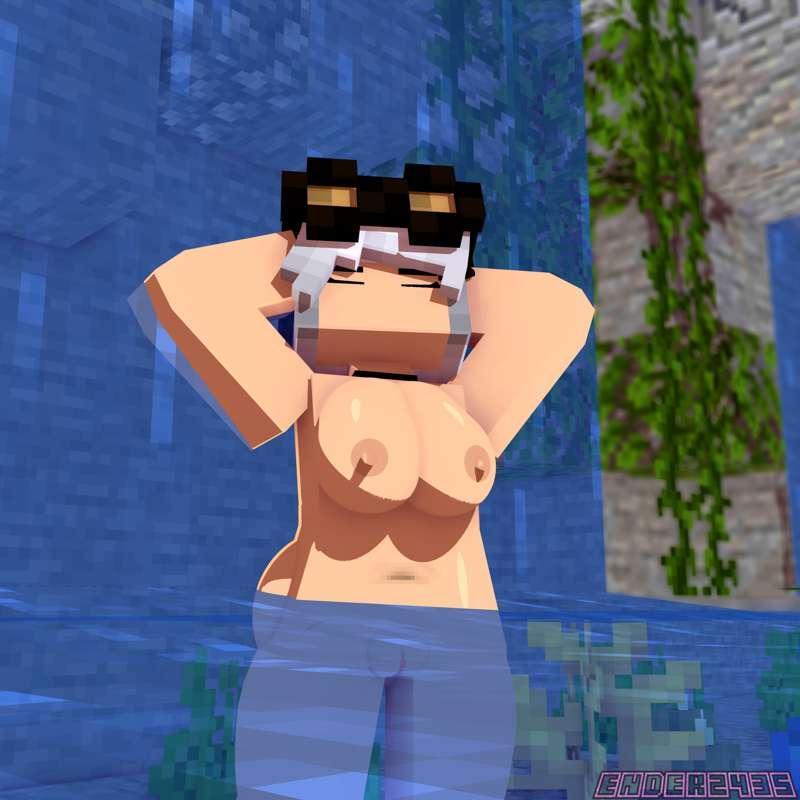 Grace enjoying a nice refreshing shower in the waterfall