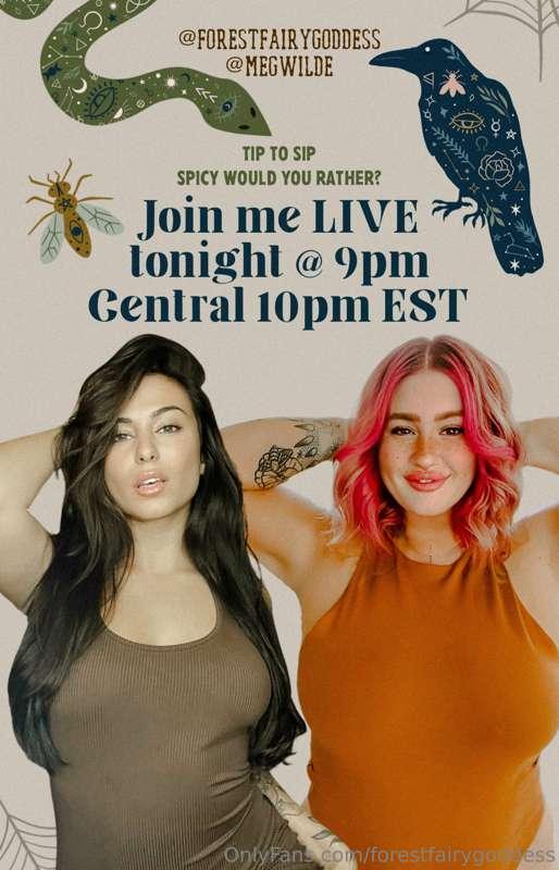 @megwilde and I are about to go live at 9pm Central time!

Y..