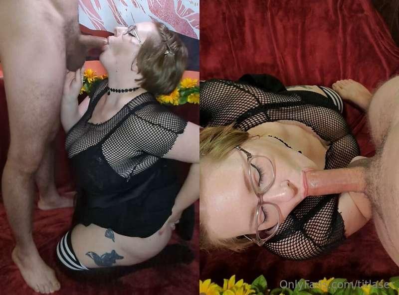 Dual view of BJ with facial cum! Well, mostly facial 😅