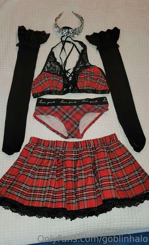Plaid princess school girl fit with thigh high stockings lot..