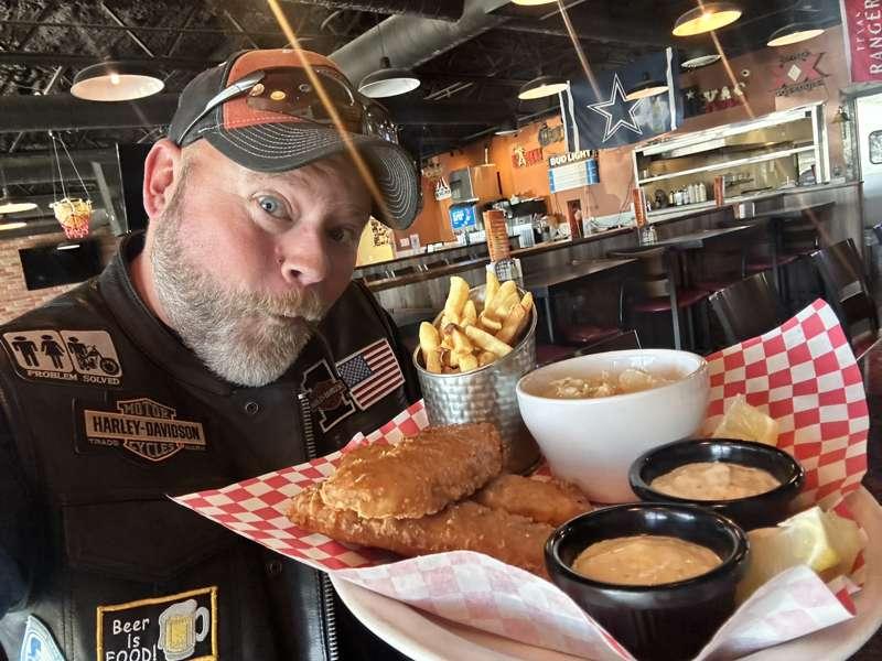 Fish n chip - catfish with BBQ sauce? YES! 