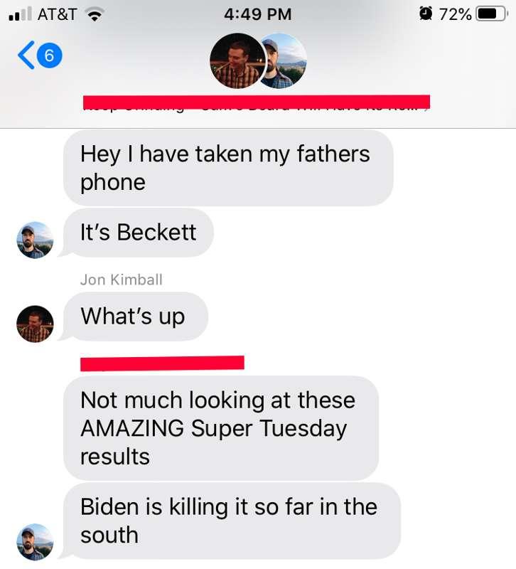 Beckett Texts Jon Behind His Dad's Back