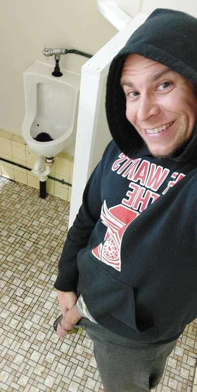 Flashing in the public bathroom.