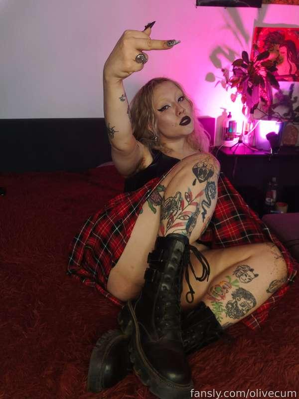 This girl knows exactly what she wants. The red plaid skirt and leather boots are the epitome of my fiery temperament. 🔥 


#fyp #bush #alt #goth #hairy #boots #feet #footfetish #tattoo #hairyarmpits 