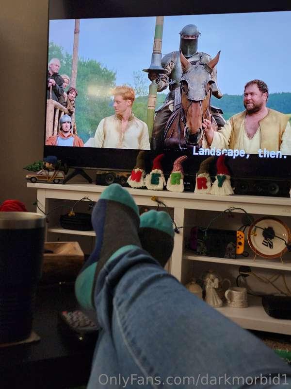 Movie time. Still need to take off these work socks 😜