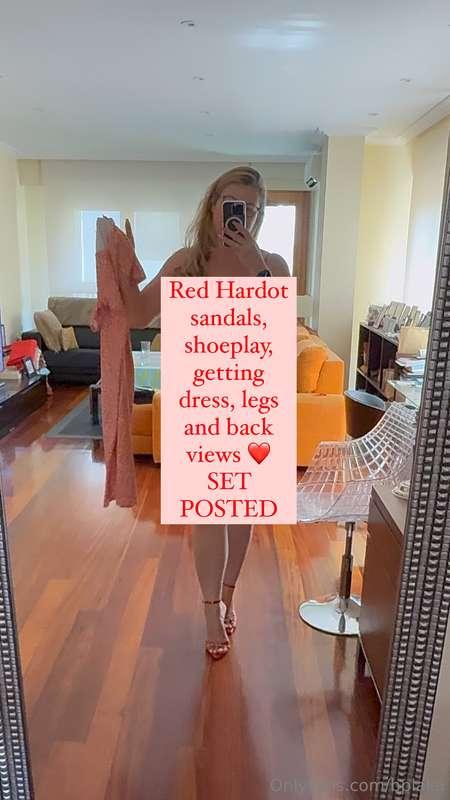 Red Hardot sandals, shoeplay, getting dress, legs and back v..